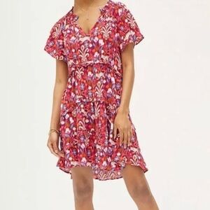NWOT Anthropologie Robin Tiered Red Pink Floral Flowy Dress